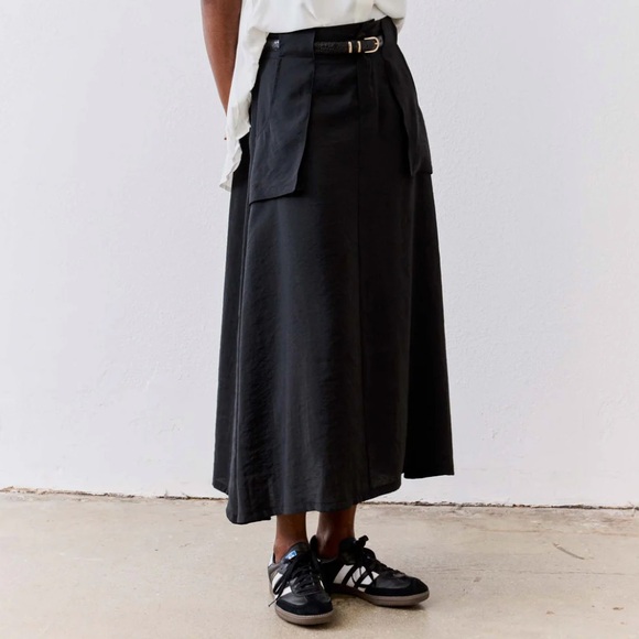 Ruti | NWT Black Light Poplin Utility Maxi Lightweight A-line Skirt Small - Picture 1 of 9
